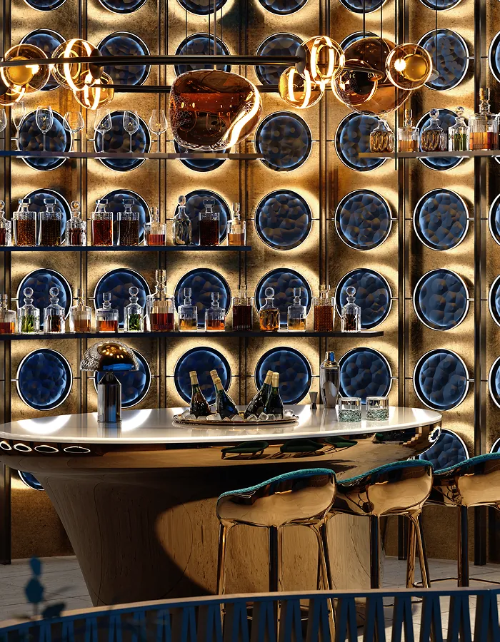 Whisky bar wall and counter