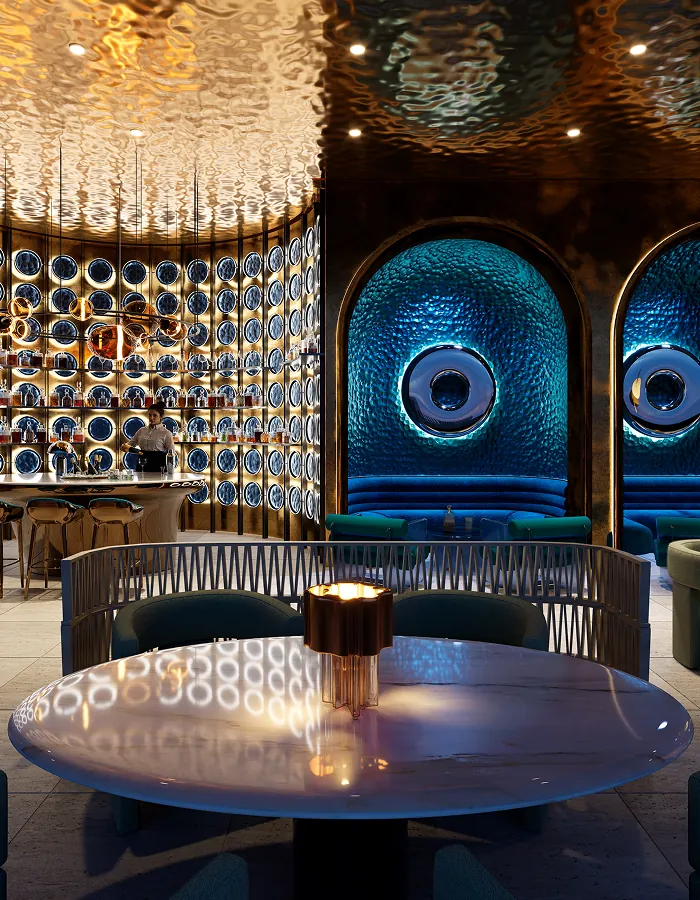 Bar lounge with illuminated arches