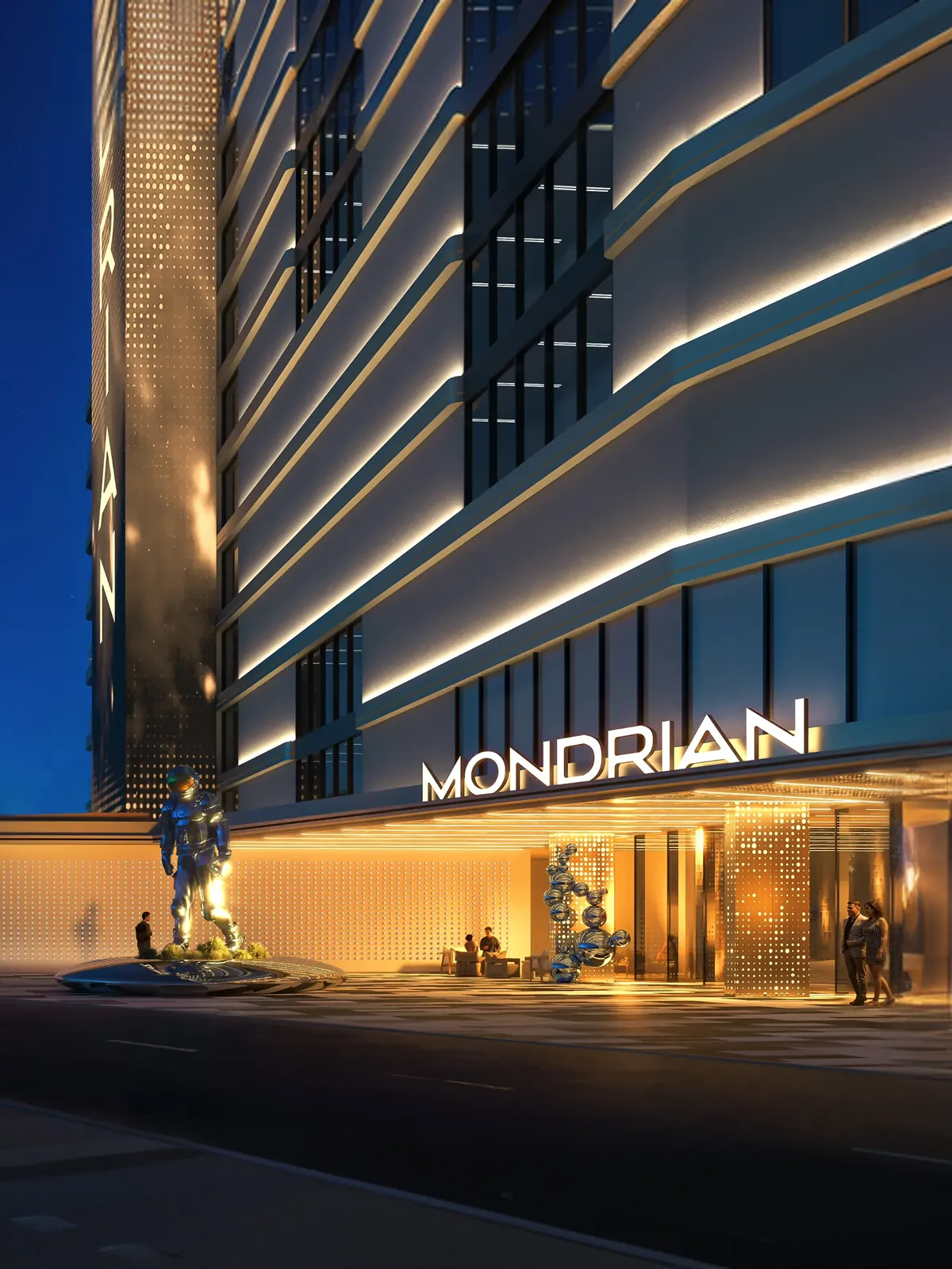 Mondrian residences exterior at golden hour